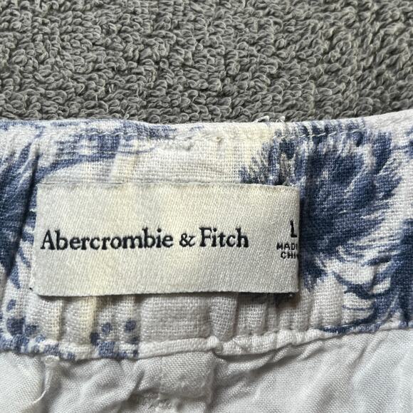 Abercrombie & Fitch Shorts Womens Large White Blue Palm Tree Print Linen Blend - Picture 6 of 11